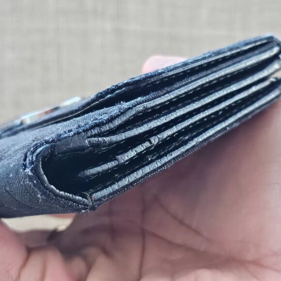 BVLGARI Clutch Long Wallet Card Holder Black Leather/Canvas Bag Purse Made Italy - Picture 7 of 14